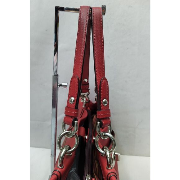 Coach Red Pebbled Leather Turn Lock Double Handles Satchel Shoulder Bag - Picture 16 of 16